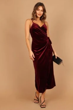 Renarde Wrap Velvet Midi Dress - Wine -Fashion Dress petal and pup usa dresses renarde wrap velvet midi dress wine 32786135318705