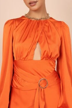 Sanderson Long Sleeve Wrap Maxi Dress - Orange -Fashion Dress petal and pup usa dresses sanderson long sleeve wrap maxi dress orange 32432942579889