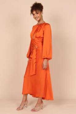 Sanderson Long Sleeve Wrap Maxi Dress - Orange -Fashion Dress petal and pup usa dresses sanderson long sleeve wrap maxi dress orange 32432942612657