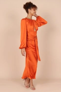 Sanderson Long Sleeve Wrap Maxi Dress - Orange -Fashion Dress petal and pup usa dresses sanderson long sleeve wrap maxi dress orange 32432942645425