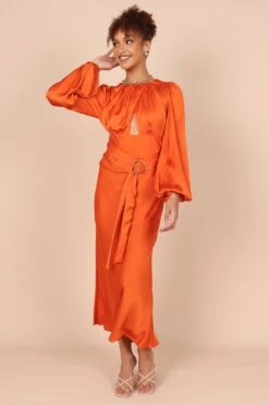 Sanderson Long Sleeve Wrap Maxi Dress - Orange -Fashion Dress petal and pup usa dresses sanderson long sleeve wrap maxi dress orange 32432942678193