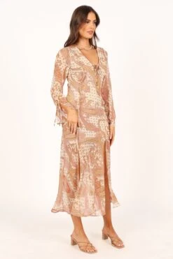 Sio Long Sleeve Midi Dress - Tan -Fashion Dress petal and pup usa dresses sio long sleeve maxi dress tan 33681588420785