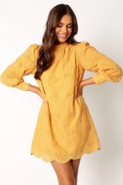 Stefania Long Sleeve Mini Dress - Mustard