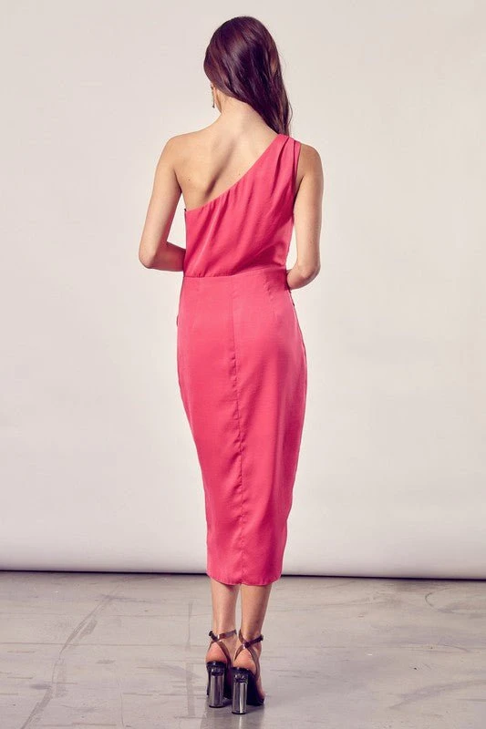 Talian One Shoulder Midi Dress - Paradise Pink 5 Talian One Shoulder Midi Dress - Paradise Pink - Image 3