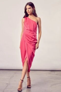 Talian One Shoulder Midi Dress - Paradise Pink