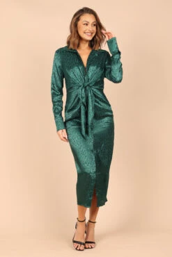 Tanzy Long Sleeve Midi Dress - Emerald
