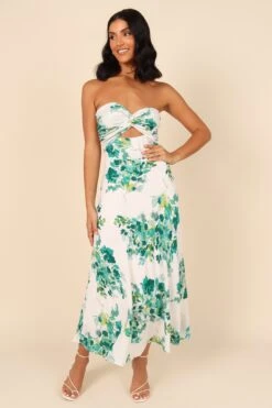 Teagan Strapless Midi Dress - Green Floral -Fashion Dress petal and pup usa dresses teagan strapless midi dress green floral 32050666504369