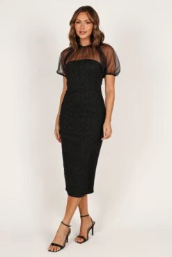 Wednesday Midi Dress - Black Sparkle -Fashion Dress petal and pup usa dresses wednesday midi dress black sparkle 33190440534193