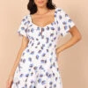 Winterspoon Shirred Waist Mini Dress - White/Blue Floral -Fashion Dress petal and pup usa dresses winterspoon shirred waist mini dress white blue floral 32246219047089