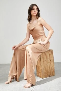 Marta Cowl Neck Jumpsuit - Taupe -Fashion Dress petal and pup usa marta cowl neck jumpsuit taupe taupe s 33632574472369