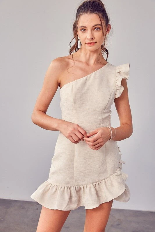 Monet One Shoulder Ruffle Mini Dress - Ivory 6 Monet One Shoulder Ruffle Mini Dress - Ivory - Image 5