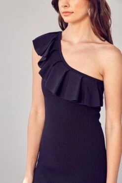 Perla One Shoulder Ruffle Dress - Black -Fashion Dress petal and pup usa one shoulder ruffle dress 33585721376945