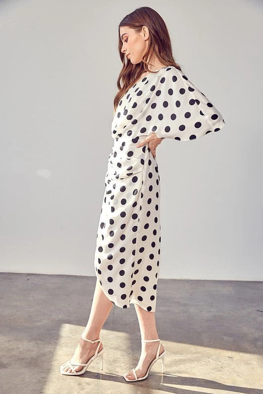 Daisy One Shoulder Midi Dress - Black Polka Dot 6 Daisy One Shoulder Midi Dress - Black Polka Dot - Image 4