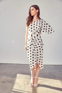Daisy One Shoulder Midi Dress - Black Polka Dot 10 Daisy One Shoulder Midi Dress - Black Polka Dot -Fashion Dress petal and pup usa one shoulder wrap dress white black s 33524480901297