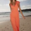 Cassie Ruffle Jumpsuit - Tangerine -Fashion Dress petal and pup usa rompers cassie ruffle jumpsuit tangerine 33619373686961