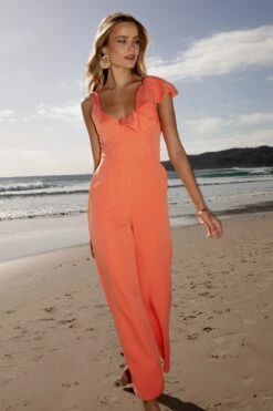 Cassie Ruffle Jumpsuit - Tangerine