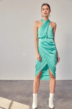 Keke Halterneck Midi Dress - Biscay Green -Fashion Dress petal and pup usa wrap cross neck dress 33524482343089